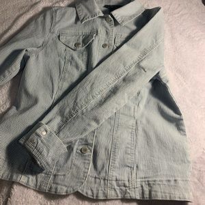 Light Blue and White Striped Jean Jacket